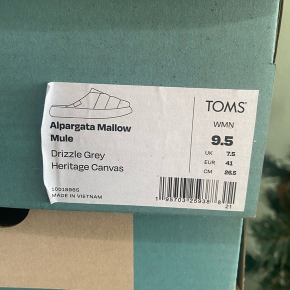 Toms Alpargata Mallow Mule Sneaker 9.5 Gray Casual Vacation Comfortable Slip On - Picture 7 of 7